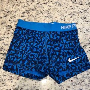 Nike pro Women’s spandex, blue abstract pattern, size small